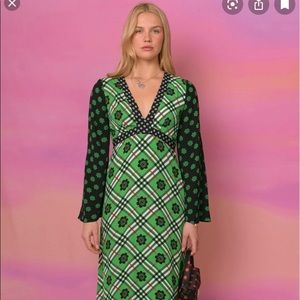 Rixo Deanne floral check mix dress size medium